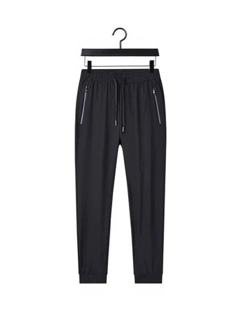 Men's Ice Satin Casual Joggers High Elastic Nylon Pants Drawstring Elastic Waist Zipper Pockets For Sports Daily Wear