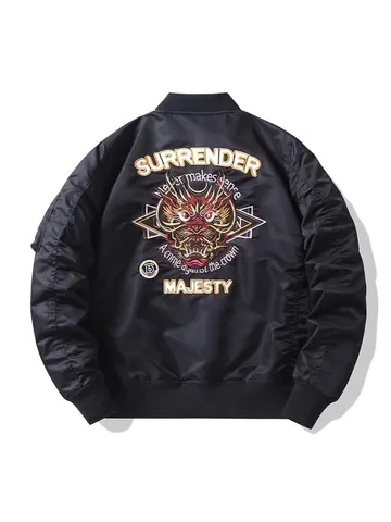 Chaqueta Bomber MA-1 para Hombre Con Bordado Pesado de Dragón Chaqueta de Vuelo Vintage Cortavientos de Nailon para Hombre