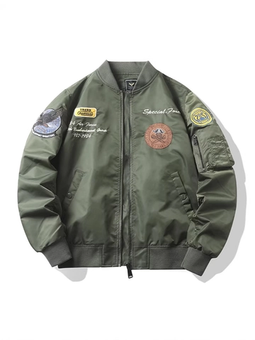 Giacca Bomber Militare da Uomo in Nylon Antivento Impermeabile Con Toppe Ricamate Cappotto da Volo Abbigliamento Vintage