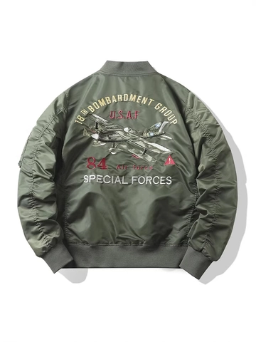 Giacca Bomber Militare da Uomo in Nylon Antivento Impermeabile Con Toppe Ricamate Cappotto da Volo Abbigliamento Vintage