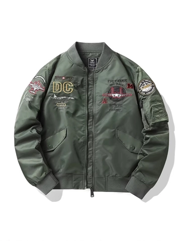 Chaqueta Bomber de Vuelo MA-1 para Hombre Nailon de Alta Densidad Resistente al Viento Parches Militares Bordado Abrigo