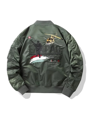 Chaqueta Bomber de Vuelo MA-1 para Hombre Nailon de Alta Densidad Resistente al Viento Parches Militares Bordado Abrigo