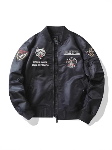 Chaqueta Bomber Militar para Hombre Nylon Piloto de Aviación Bordado Tanque Marine Corps MA-1 Ropa de Abrigo Resistente al Viento Casual Varsity