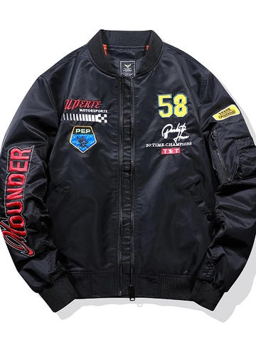 Chaqueta Bomber MA-1 para Hombre Parches de Carreras Bordado Chaqueta de Vuelo Resistente Al Viento e Impermeable Nylon de Alta Densidad