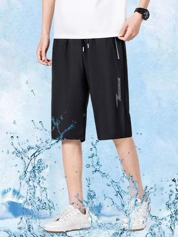 Men Sport Shorts Ice Satin Nylon Spandex Quick Dry Breathable Elastic Waist Sporty Bottoms With Zipper Pockets For Summer Gym Running