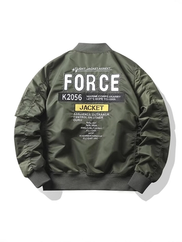 Veste Bomber Homme Style Militaire Rétro Blouson Aviateur Écussons Brodés Bords-Côtes Décontracté Baseball Printemps Automne