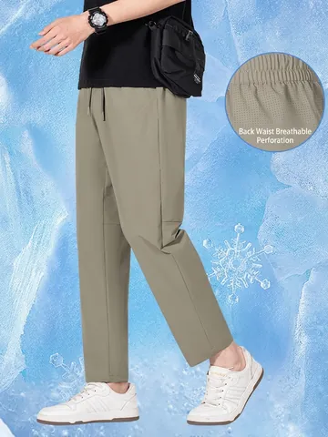 Herren EisSatin Freizeithose Kühlend Schnelltrocknend Hochelastisch Atmungsaktiv Gerade Hose Leicht Sportlich Modern Stil Für Männer