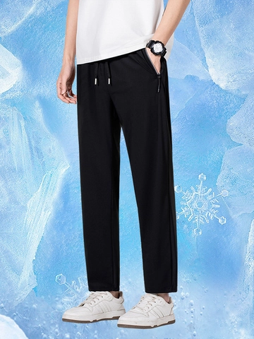 Pantaloni Casual in Raso di Ghiaccio da Uomo Asciugatura Rapida Nylon Elastan Vita Elastica Coulisse Jogger Traspiranti Rinfrescanti Gamba Dritta