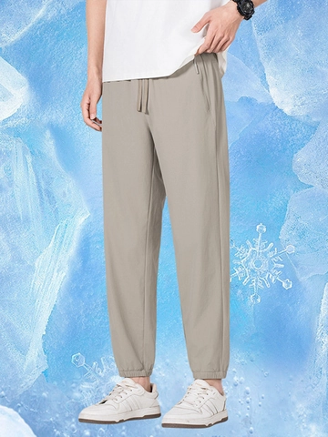 Pantaloni Joggers Uomo in Raso di Ghiaccio Estivi Asciugatura Rapida Rinfrescanti Larghi Elastici con Tasche