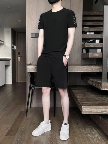 Men's Summer Sports Clothing Nylon Spandex Ice Satin Quick Dry Top And Shorts Solid Color Dot Print Running Gym Workout Casual Basic Suit