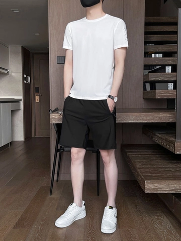 Men's Summer Sports Clothing Nylon Spandex Ice Satin Quick Dry Top And Shorts Solid Color Dot Print Running Gym Workout Casual Basic Suit