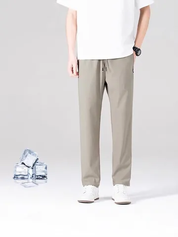 Pantaloni Casual da Uomo in Raso di Ghiaccio Nylon Spandex Alta Elasticità Raffreddamento Estate Traspirante Slim Fit Dritti Jogger Abbigliamento Uomo