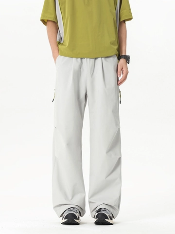 Men Vintage American Wide Leg Cargo Pants Windproof Quick Dry Polyester Straight Loose Outdoor Hiking Pocket Trousers