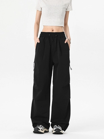 Women Gorpcore Wide Leg Cargo Pants Waterproof Polyester High Waist Drawstring Urban Outdoor Hiking Casual Trousers
