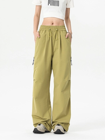 Women Gorpcore Wide Leg Cargo Pants Waterproof Polyester High Waist Drawstring Urban Outdoor Hiking Casual Trousers