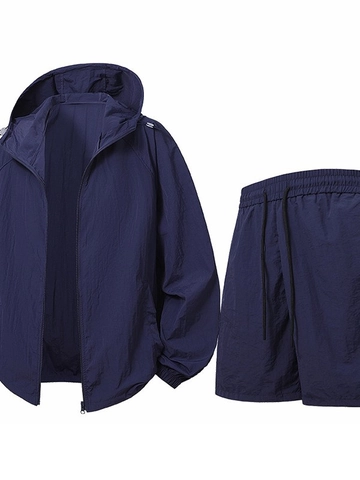 Men Sun Protection Clothing 100% Nylon Quick Dry UPF 50+ Hooded Windbreaker And Athletic Shorts For Casual Outdoor Cycling Sports