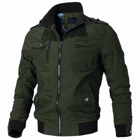 Chaqueta Cargo de Algodón Casual para Hombre Abrigo de Estilo Militar Cuello Alto Múltiples Bolsillos Moda al Aire Libre Ropa de Trabajo para Hombre