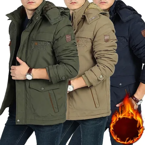 Giacca Imbottita Invernale da Uomo Parka Foderata in Pile Cappotto Caldo Stile Workwear Multi Tasca Con Cappuccio Taglie Forti