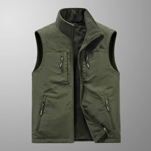 Wendbare Fleeceweste Für Herren Outdoor Multi-Taschen Stehkragen Warme Ärmellose Jacke Lässige Weste Wintermantel