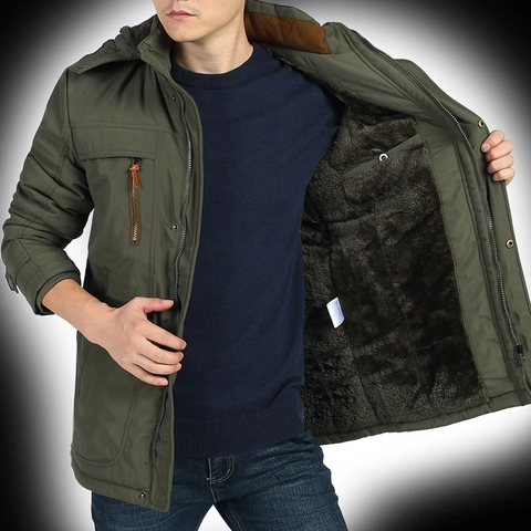 Giacca Imbottita Invernale da Uomo Parka Foderata in Pile Cappotto Caldo Stile Workwear Multi Tasca Con Cappuccio Taglie Forti