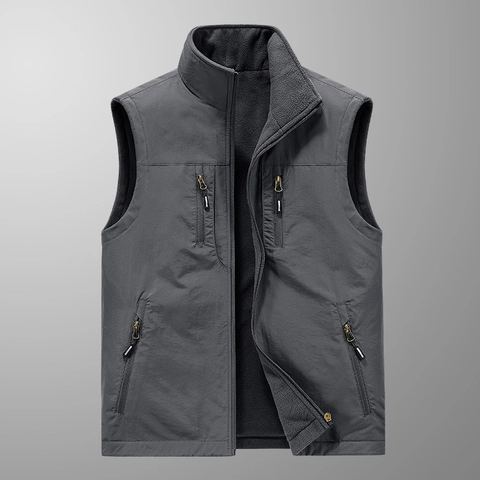Wendbare Fleeceweste Für Herren Outdoor Multi-Taschen Stehkragen Warme Ärmellose Jacke Lässige Weste Wintermantel