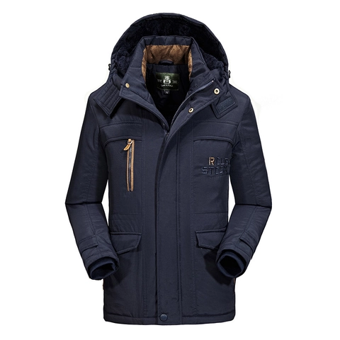Men's Winter Hooded Parka Jacket Thickened Fleece Lined Warm Outerwear Casual Workwear Multi Pockets Removable Hood Coat