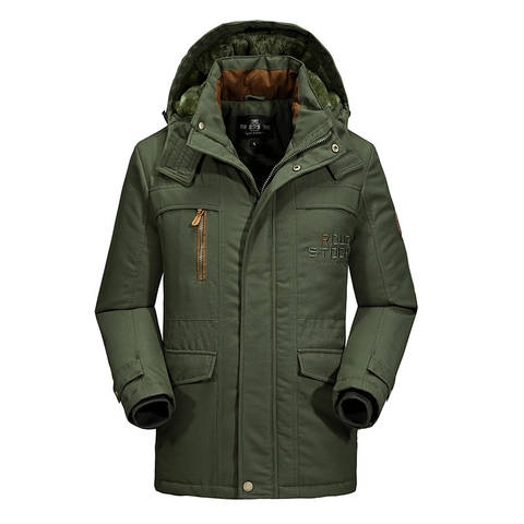 Men's Winter Hooded Parka Jacket Thickened Fleece Lined Warm Outerwear Casual Workwear Multi Pockets Removable Hood Coat