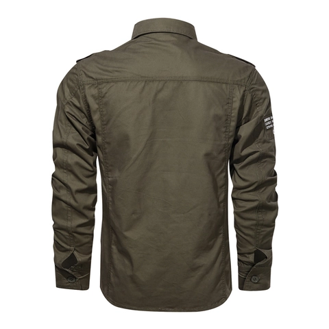 Men Long Sleeve Workwear Shirt Cotton Tactical Military Style Button Down Tops With Shoulder Epaulets And Dual Chest Pockets