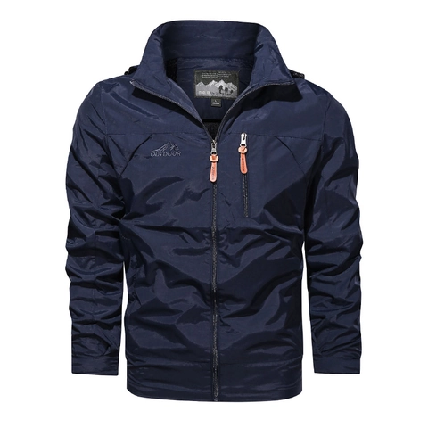 Giacca da Uomo Outdoor Antivento Impermeabile Tinta Unita Casual Collo in Piedi Cappotto Sportivo con Cappuccio Taglie Forti