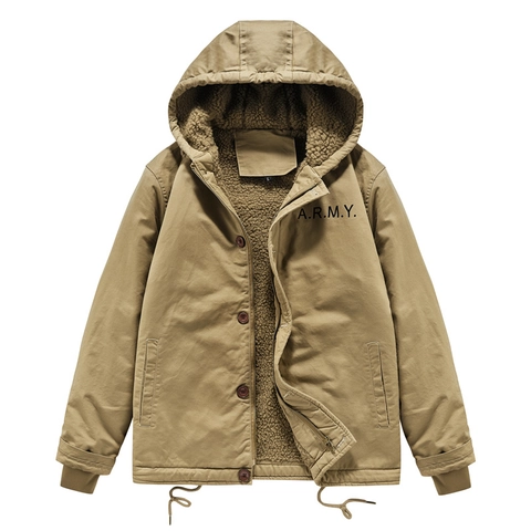 Chaqueta con Capucha Casual a Prueba de Viento para Hombre Parka Gruesa Cálida con Forro de Sherpa Abrigo de Lona de Algodón