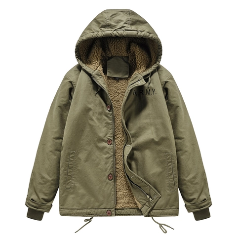 Chaqueta con Capucha Casual a Prueba de Viento para Hombre Parka Gruesa Cálida con Forro de Sherpa Abrigo de Lona de Algodón