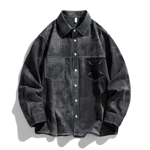 Camisa de Denim de Algodón Pesado de Alta Calidad Manga Larga Costuras en Contraste Corte Holgado Estilo Ropa de Trabajo para Hombre Mujer Camisa Casual Retro