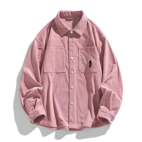 Sobrecamisa de Pana Retro para Hombre Manga Larga Casual Ajuste Suelto Cuello Camisero Múltiples Bolsillos Ropa de Trabajo Otoño