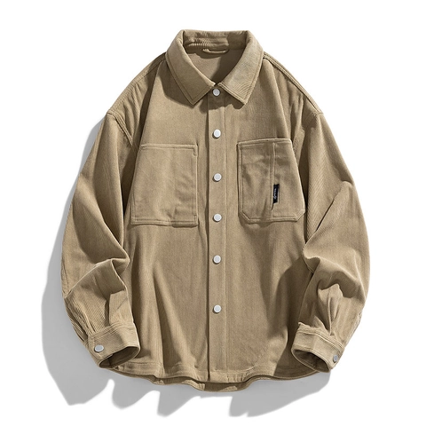 Sobrecamisa de Pana Retro para Hombre Manga Larga Casual Ajuste Suelto Cuello Camisero Múltiples Bolsillos Ropa de Trabajo Otoño