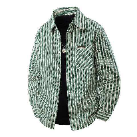 Camicia a Maniche Lunghe a Spina di Pesce da Uomo 100 Percento Cotone Denim Jacquard Casual Revers Bottoni Giacca Larga Unisex