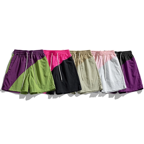 Men's Contrast Color Block Patchwork Shorts Quick Dry Elastic Drawstring Waist Outdoor Casual Streetwear Gorpcore Sports Bottoms