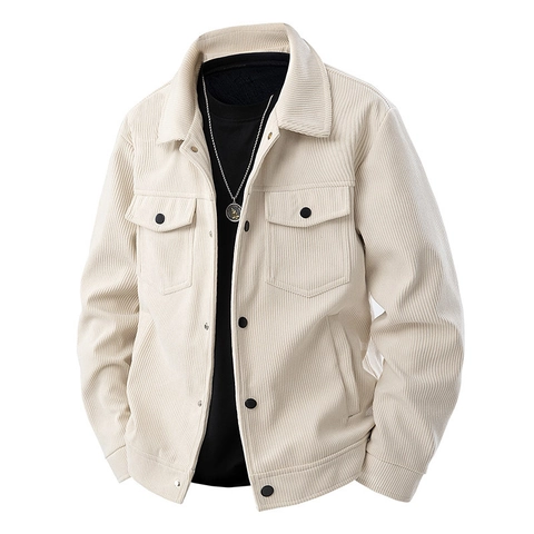 Men Retro Corduroy Jacket Retro Workwear Style Button Up Lapel Collar Outerwear Casual Long Sleeve Coat For Spring Autumn