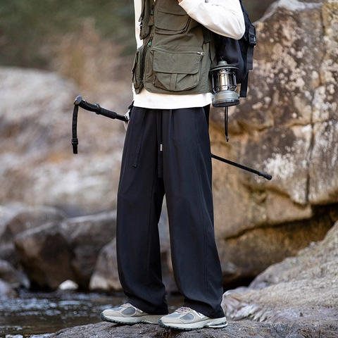 Herren Gorpcore Gerade Freizeithose Atmungsaktiv Kühlende EisSatin Outdoor Wandern Camping Kordelzug Weites Bein Trousers