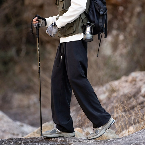 Herren Gorpcore Gerade Freizeithose Atmungsaktiv Kühlende EisSatin Outdoor Wandern Camping Kordelzug Weites Bein Trousers