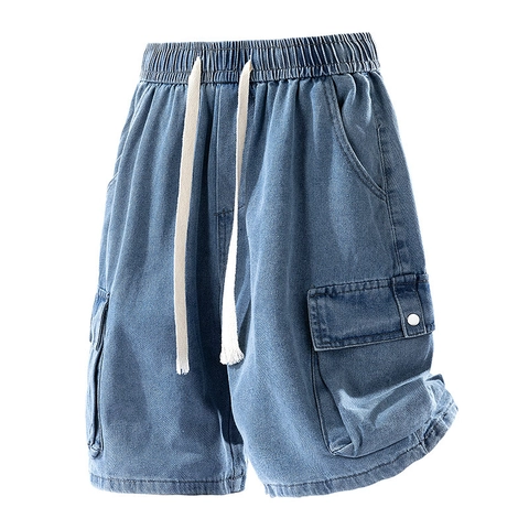 Pantalones Cortos Cargo de Mezclilla para Hombre Algodón Spandex Transpirable Ligero Lavado Bolsillo Grande Shorts para Verano Al Aire Libre Casual Calle Pierna Recta