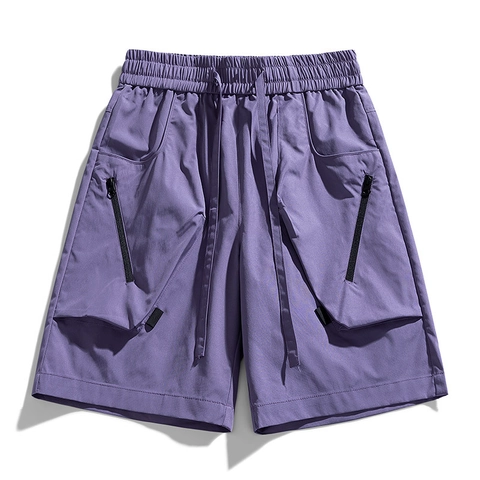 Men Techwear Cargo Shorts Waterproof Quick Dry Polyester Summer Multi Pocket Tactical Streetwear Outdoor Drawstring Bottoms