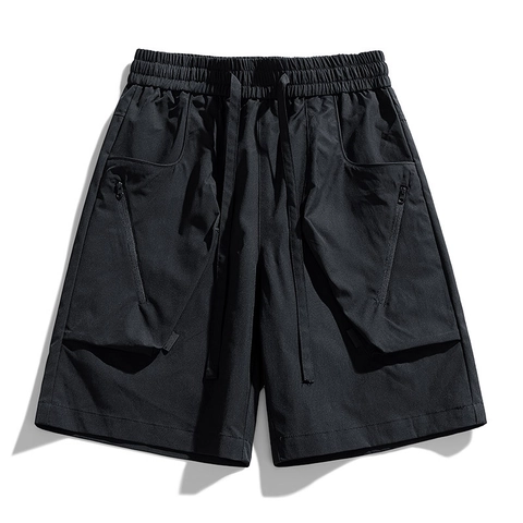 Men Techwear Cargo Shorts Waterproof Quick Dry Polyester Summer Multi Pocket Tactical Streetwear Outdoor Drawstring Bottoms