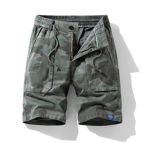 Pantaloncini Cargo Mimetici da Uomo in Misto Cotone Multitasche Casual Estivi All'aperto Con Coulisse Elastico in Vita da Uomo