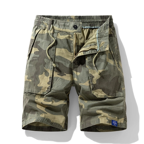 Pantaloncini Cargo Mimetici da Uomo in Misto Cotone Multitasche Casual Estivi All'aperto Con Coulisse Elastico in Vita da Uomo