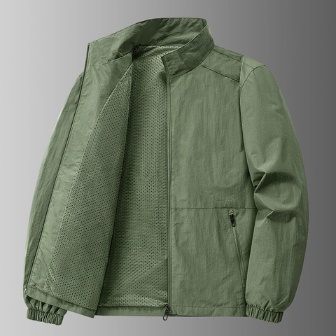 Herren Stehkragen Lässige Jacke Leicht Winddicht Atmungsaktiv Outdoor Reißverschluss Mantel Mit Netzfutter Für Frühling Herbst