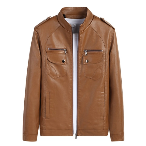 Herren Biker PU Lederjacke Stehkragen Slim Fit Winddichte Motorradjacke Für Herbst Winter Herren Casual Outerwear