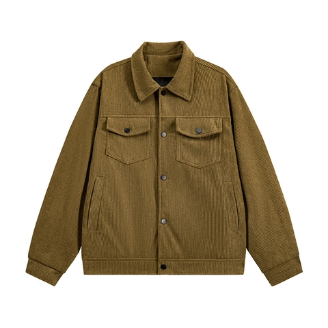 Giacca in Velluto a Coste da Uomo Retro Americano Abbigliamento da Lavoro Risvolto Bottone Cappotto Allentato Casual Primavera Autunno Tasche Top