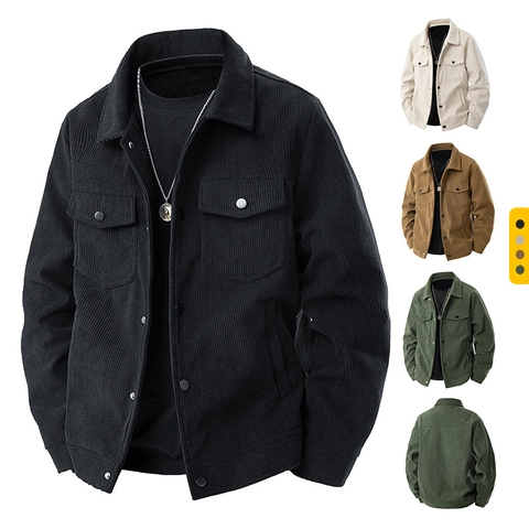 Mens Vintage Corduroy Jacket Casual Long Sleeve Workwear Cargo Coat Windproof Outerwear For Spring Autumn Male Jackets