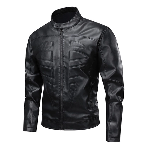 Men American Vintage Stand Collar PU Leather Jacket Loose Fit Motorcycle Biker Coat Autumn Casual Outwear For Youth