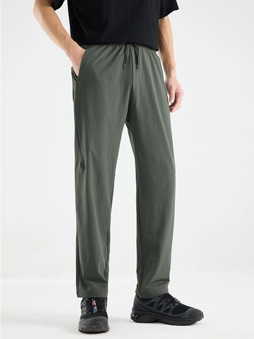 Men Ice Satin Quick Dry Casual Pants Nylon Spandex Breathable 4-Way Stretch Straight Leg Sweatpants With Drawstring Elastic Waist